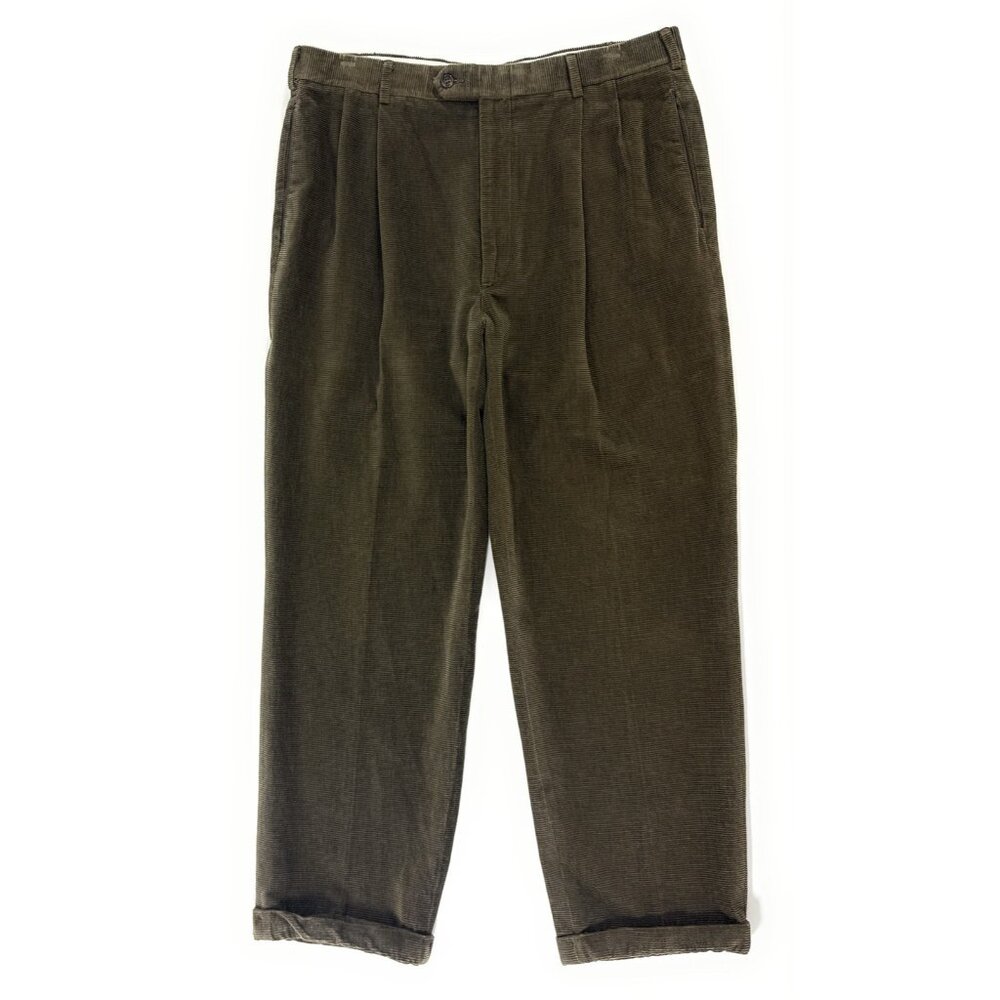 Hertling Mens Pants Pleated Cuffed Corduroy Trousers Size 36x29 Made In USA